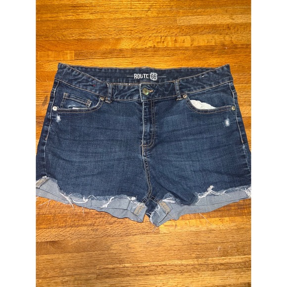 Route 66 Pants - Route 66 Women 12 Blue Denim Jean Dark Wash Distressed Raw Cuffed Hem Shorts